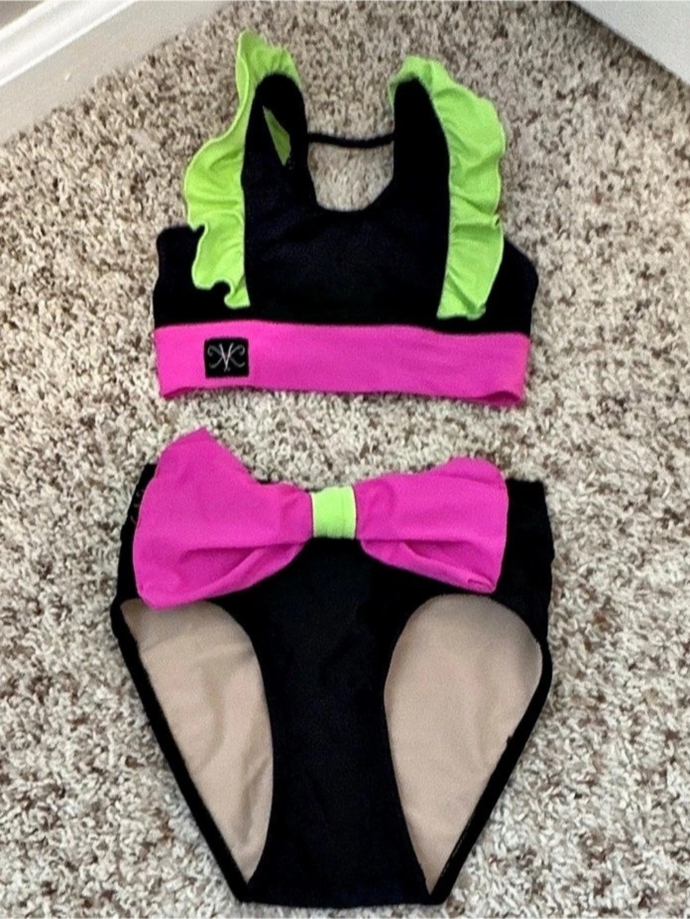 Kandi Kouture Neon Bow Two-Piece Dance Set Girls 5/6